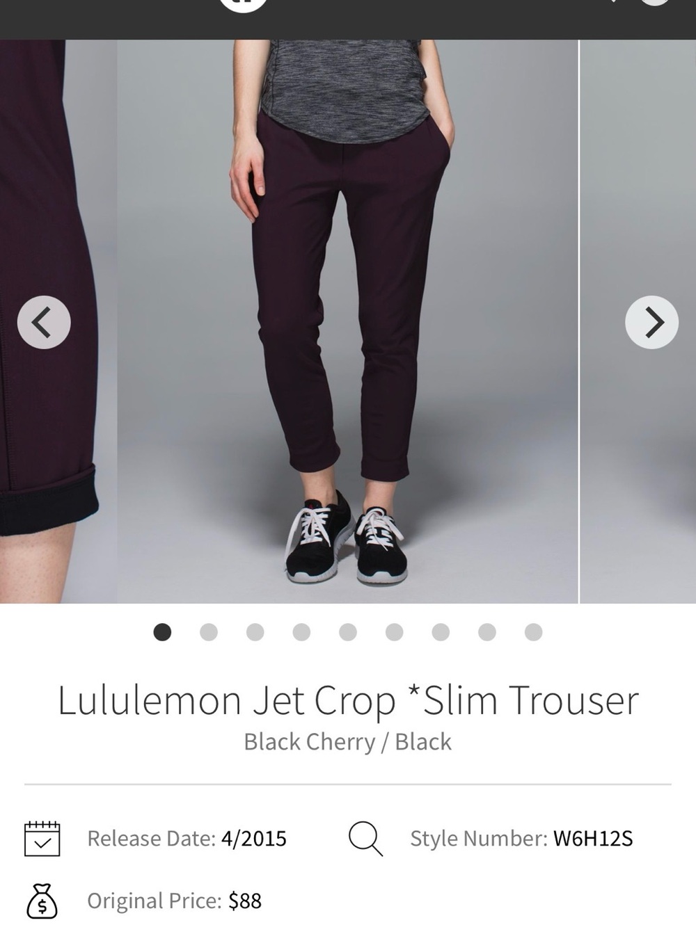 lululemon Jet Crop Slim Trouser black cherry/black size 4